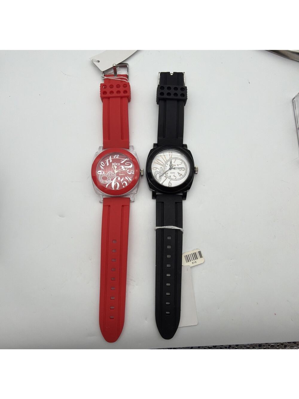 2x TOCS Watches Red and Clear Plastic And Black Quartz Women’s Oversized Watches